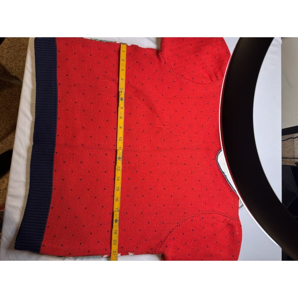 vtg Sweater Loft Womens L Knit Cat Floral Flower Red Cottage Core Grandma Kawaii - Picture 6 of 11